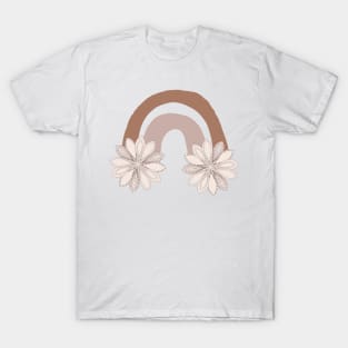 Warm Toned Boho Rainbow And Boho Flowers on The Sides Design T-Shirt